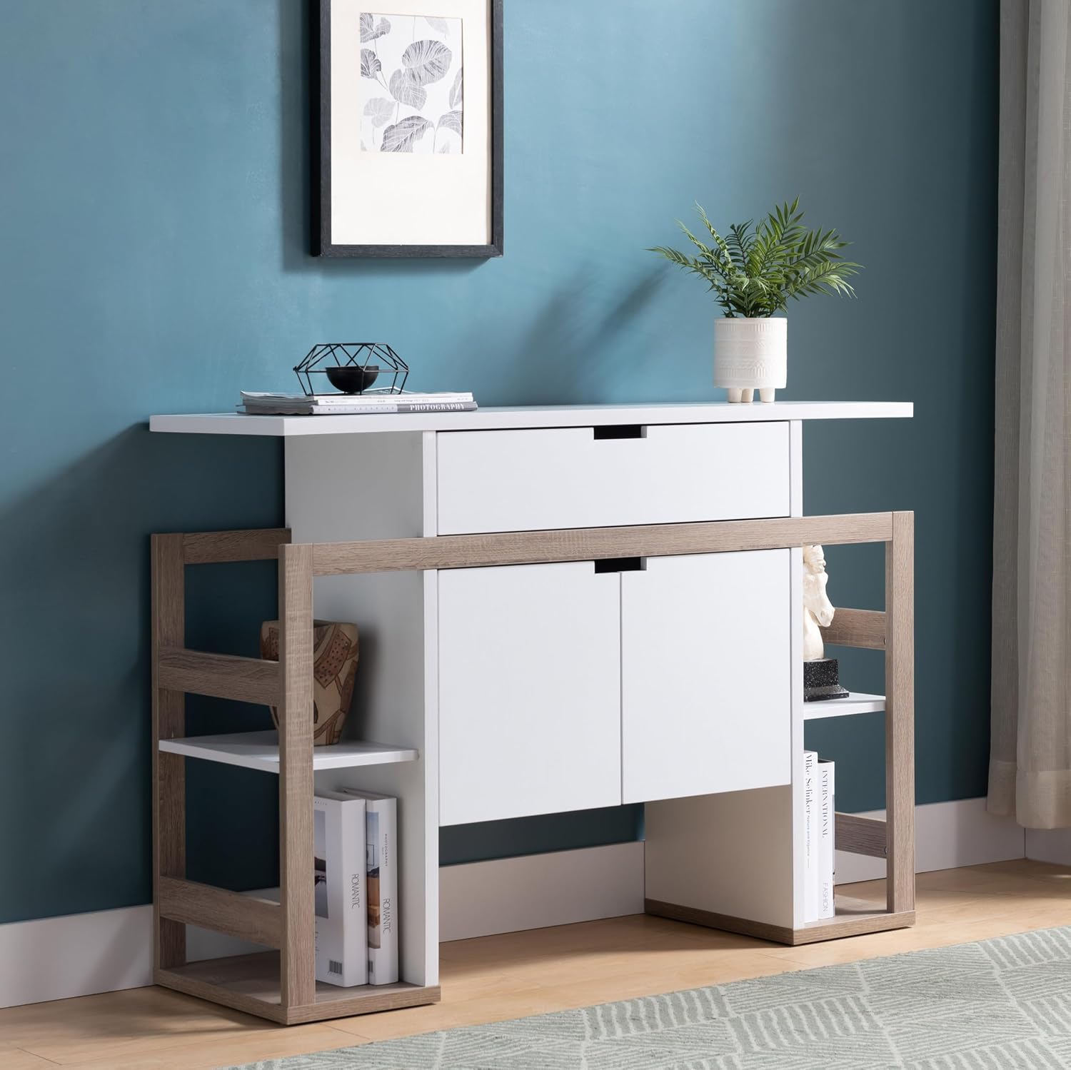 Modern Kitchen Pantry, White Buffet Storage Cabinet with 4 Shelves, Easy to Maintain, for Dining Room