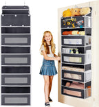 Over the Door Organizer, Large Capacity 5 Shelfs Hanging Door Organizer with Pockets and DIY Slots for Toys, Shoes, Diapers, Clothes, Behind Door Storage for Closet Wall Bedroom Nursery Pantry, Gray