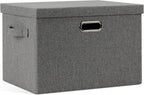 Large 17" 36 Quart Collapsible Stackable Storage Bins with Lids, 1 Pack Grey Foldable Fabric Closet Storage Boxes with Lids, 4 Handles Heavy-duty Linen Cube Baskets for Bedroom