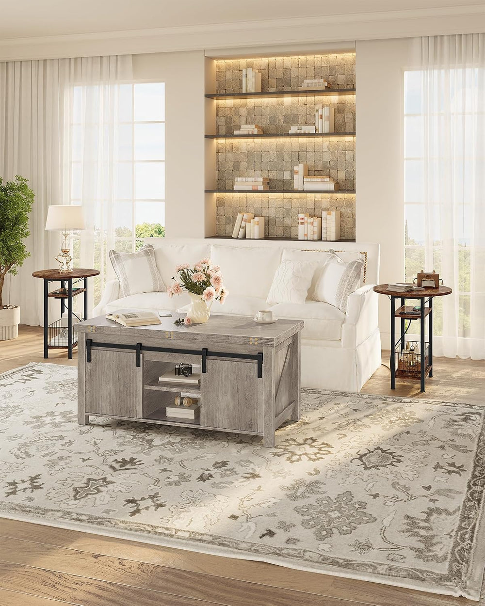 Folding Side Table with Charging Station, 3-Tier Narrow End Couch Table with ...