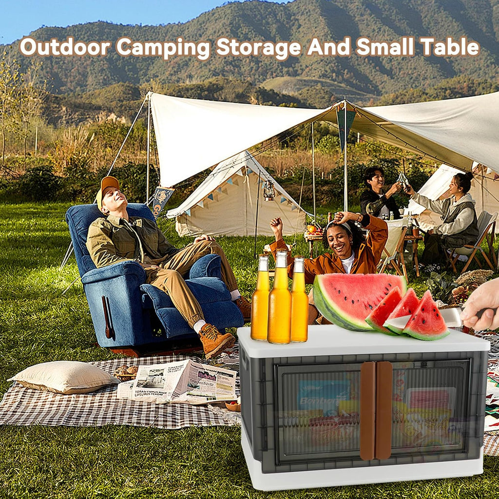 Storage Boxes, Extra Large Cabinet with Lids, 19 Gallon(72L) Capacity (Each One), 4 Packs, Useful Box with Door and Buckles, Foldable, Transparent, Excellent Home Organizers