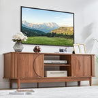 Turtle&Myrtle Mid Century Modern TV Stand 60”, Wood TV Console with Storage for TVs Up to 70 inches, Fluted Sliding Doors, Entertainment Center Media Cabinet for Living Room & Bedroom (Walnut Brown)