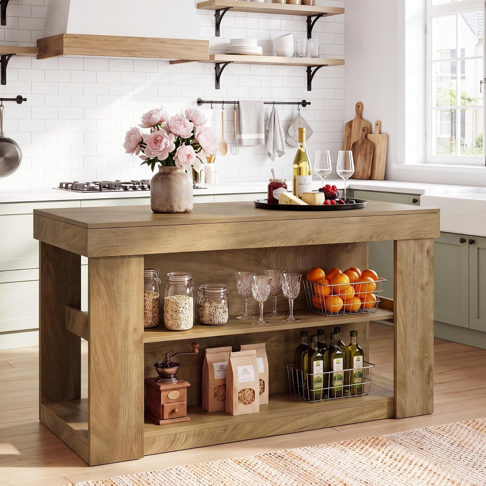 Tribesigns 55-Inch Kitchen Island with 2 Storage Shelves and Seating | Farmho...