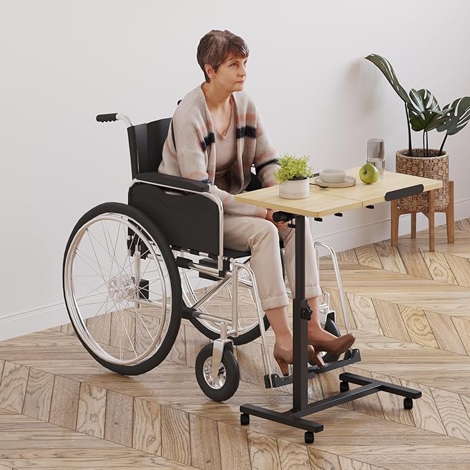 Tilting Overbed Table with Wheels, Adjustable Height Laptop Stand for Couch, Bed Desk Hospital Overbed Table Side Tray Tables, Office Carts & Stands (Log)