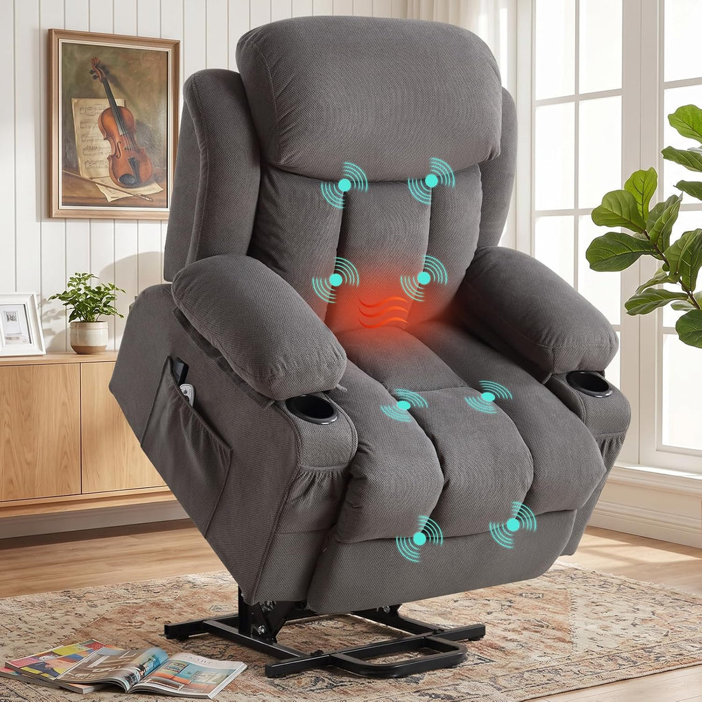 BOSMILLER Electric Power Lift Recliner Chair Sofa with Massage and Heat for Elderly,Lift Chair with Cup Holder & Side Pockets for Living Room