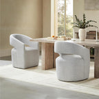 Upholstered Dining Chairs with Casters, No Assembly Modern Barrel Armchair with Rollers for Dining Room, Bedroom, Living Room, Reading Room, Home Office, Set of 4, Light Grey