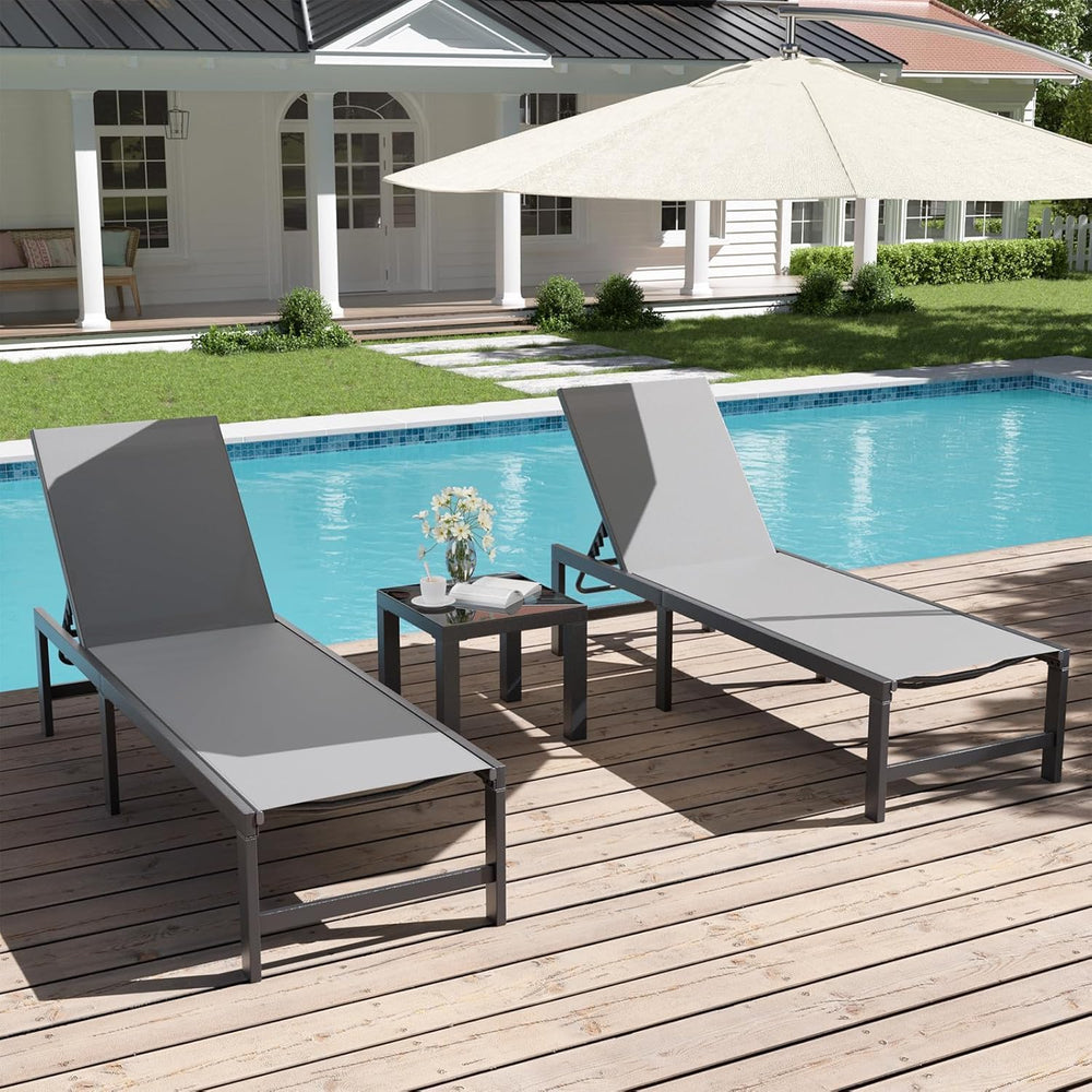 UDPATIO 3 Pieces Pool Lounge Chair Outdoor Chaise Chairs w/Table Adjustable 5...