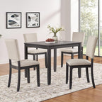 KEIKI 5-Piece Standard Height Dining Table Set with Square Table, 4 Upholstered Curved Backrest Chair, for 4 Person, Modern Style Table Set, Easy Assembly, for Kitchen, Dining Room, Black+Beige