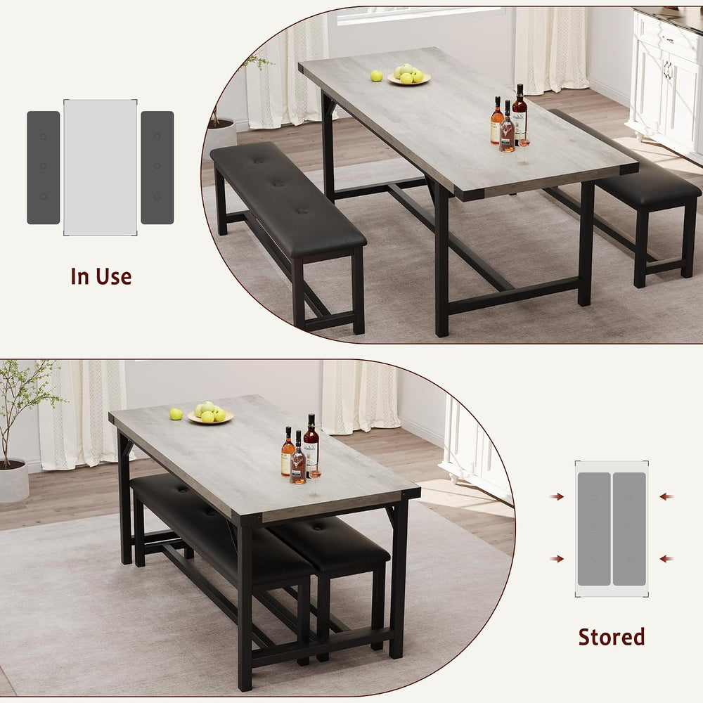 IDEALHOUSE 63" 3 Piece Extendable Dining Table Set for 4-6, Rectangle Wo...