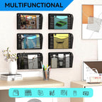 3 Single Pocket Wall File Holder, Mesh Hanging File Folder Paper Organizer, Vertical Wall Mounted Mail Basket, Storage Organization Magazine Rack for Office, Home and School, Black