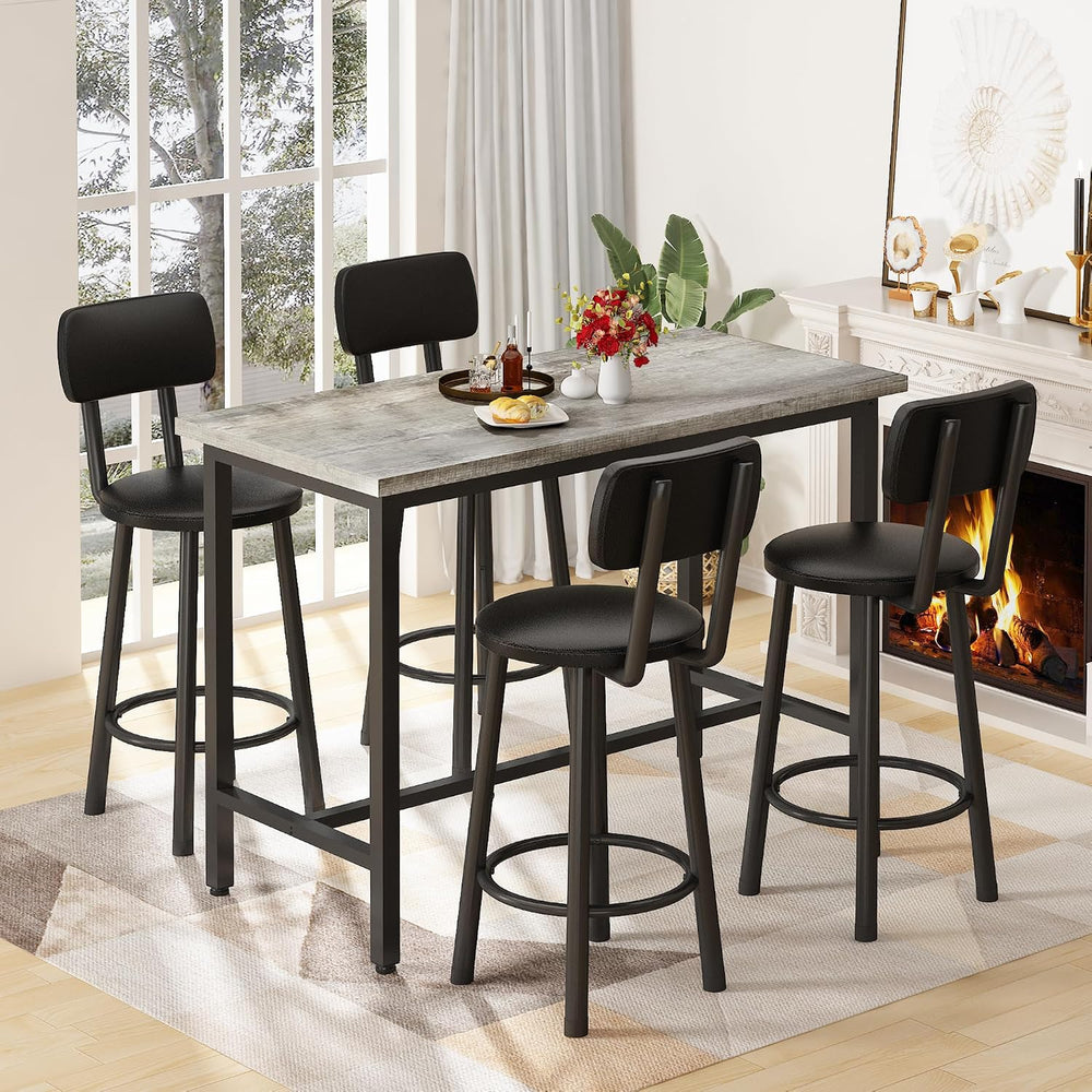 5 Piece Bar Table and Chairs Set for 4, Counter Height Rectangular Pub Dining...
