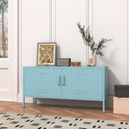 Blue Lockable Metal TV Stand Entertainment Center, Heavy Duty Storage Cabinet Supports 80+ Inch TVs, Multifunctional Media Console for Home Living Room Office 22" H X 35.4" W X 13.8" D