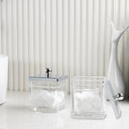 Glass Cotton Jar Holder 2 Pack– Silver/Chrome Lid, Elegant Bathroom Storage Canister for Qtips, Cotton Balls, Floss, Makeup Organizer, Vanity & Bathroom Organization