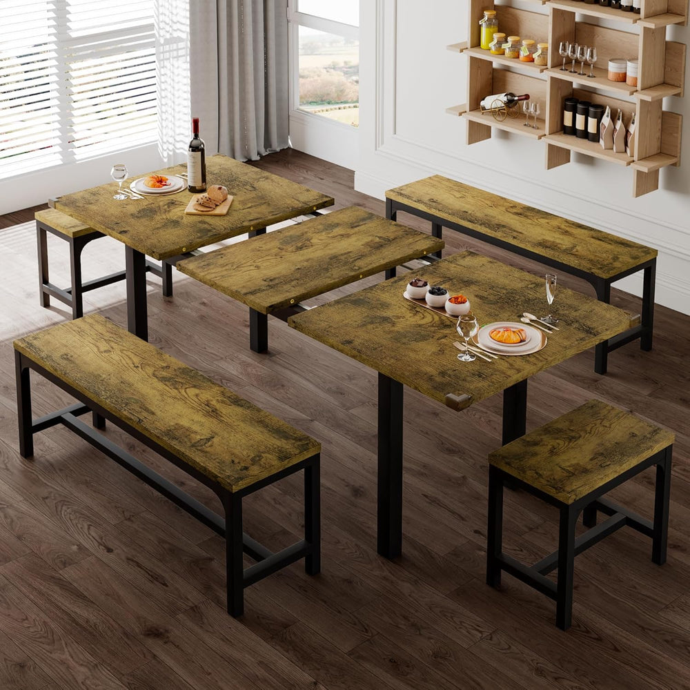 Feonase 5-Piece Dining Table for 4-8 People, 63" Extendable Kitchen Tabl...