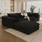 118.2" L Shaped Modular Sectional Cloud Couch with Ottoman, Plush Corduroy Upholstered Compression Sofa, 4-Seat Deep Seat Boneless Sofa Couches with Throw Pillow
