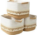 2 Pack Storage Basket for Shelves, Boho Cotton Rope Storage Bins with Heavy Tassel, Shelf Baskets Large Woven Baskets for Organizing, Cube Organizer Bins, Baby Laundry Basket for Clothes, Toys, Pets