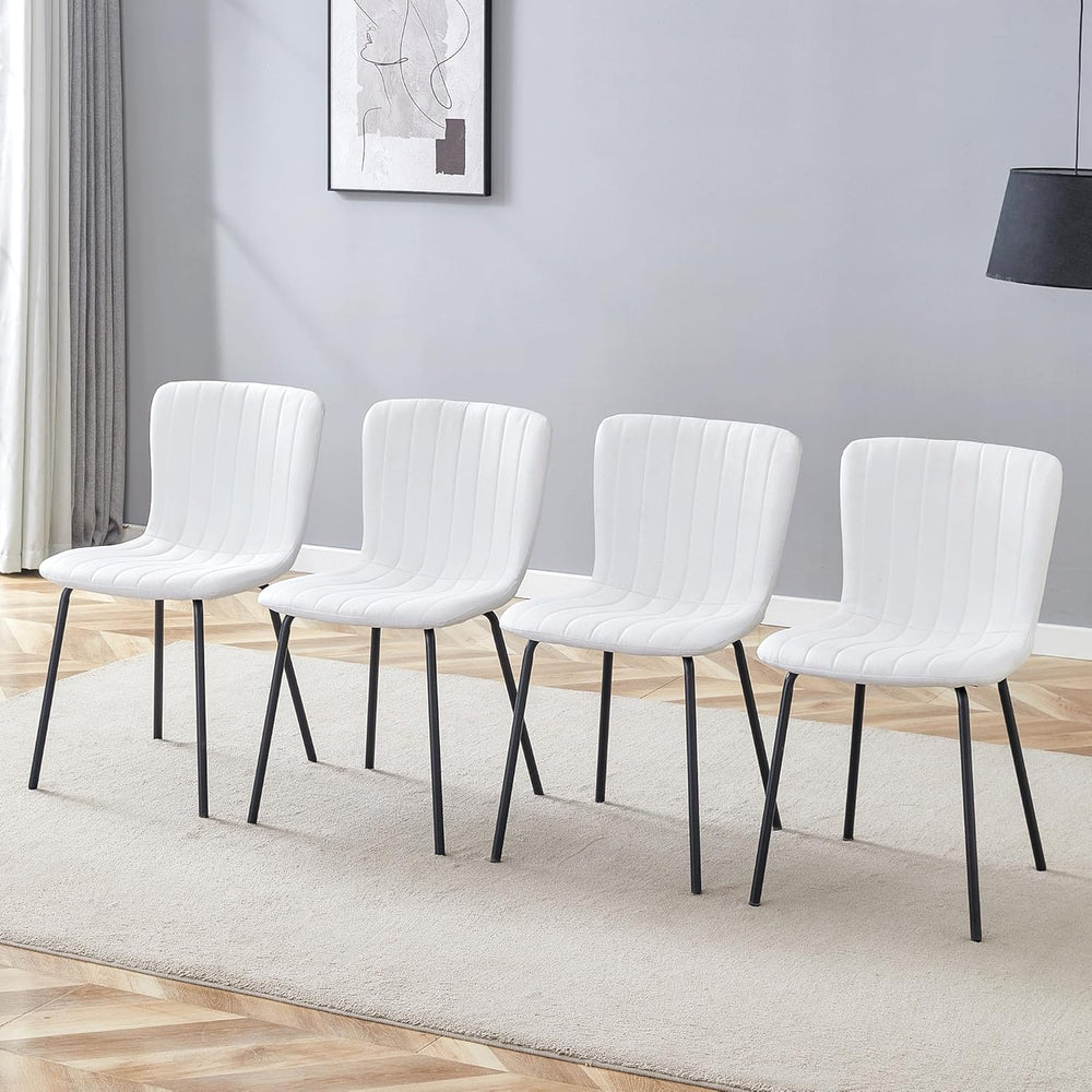 Dining Chairs Set of 4, White Linen Kitchen Chairs Heavy Duty Restaurant Chai...