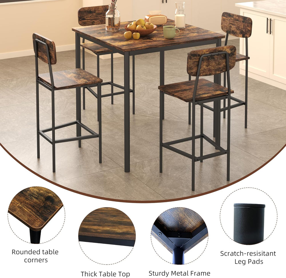 Kitchen Table and Chairs of 4, 5 Piece Dining Table Set, Sturdy Industrial Sp...