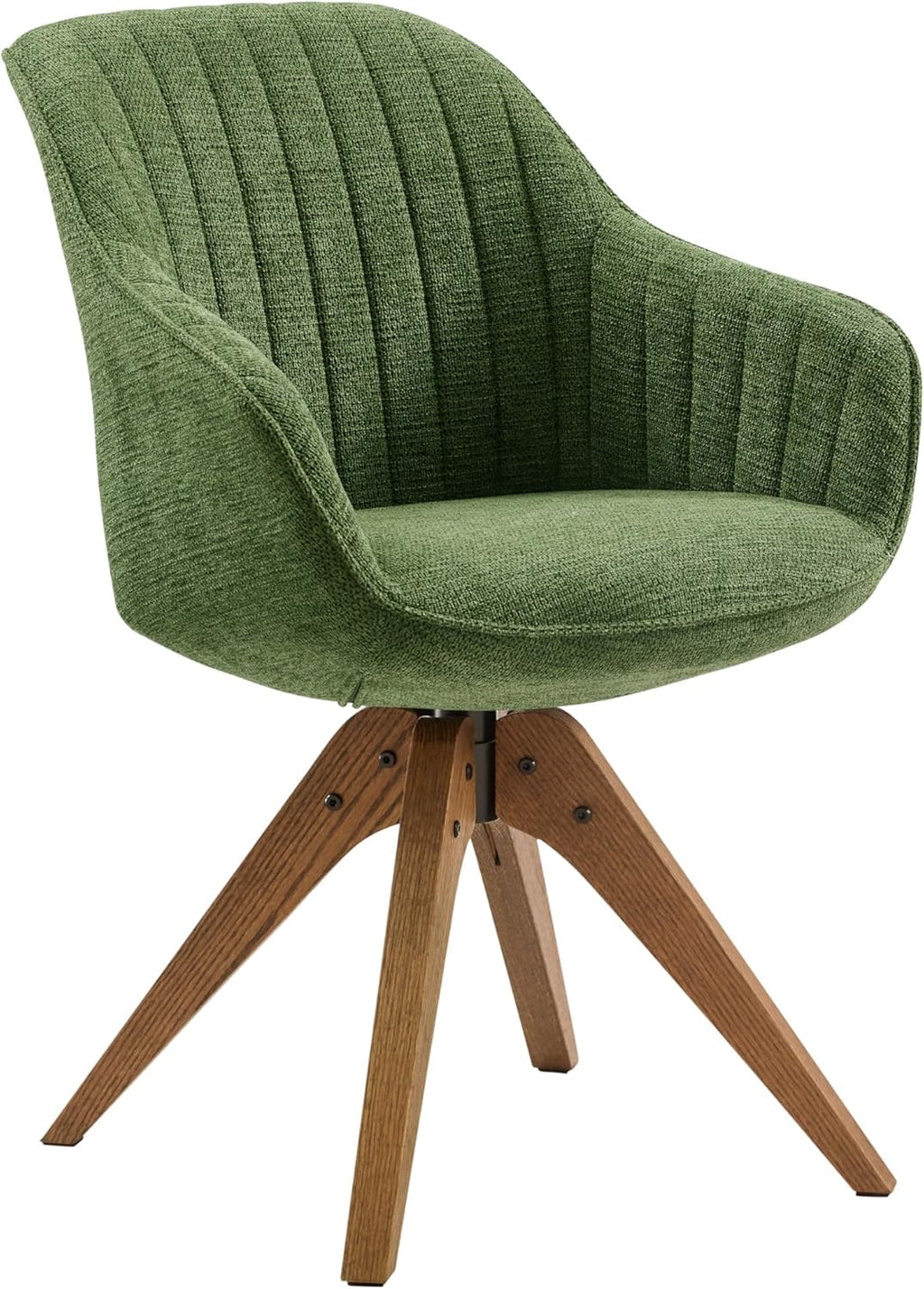 Art Leon Swivel Dining Chair, Fabric Upholstered Chair, Green | No Wheels, Oka Wood Legs, Mid-Century Modern, Upholstered, 360° Rotation, Dining Room, Kitchen
