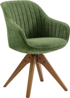 Art Leon Swivel Dining Chair, Fabric Upholstered Chair, Green | No Wheels, Oka Wood Legs, Mid-Century Modern, Upholstered, 360° Rotation, Dining Room, Kitchen