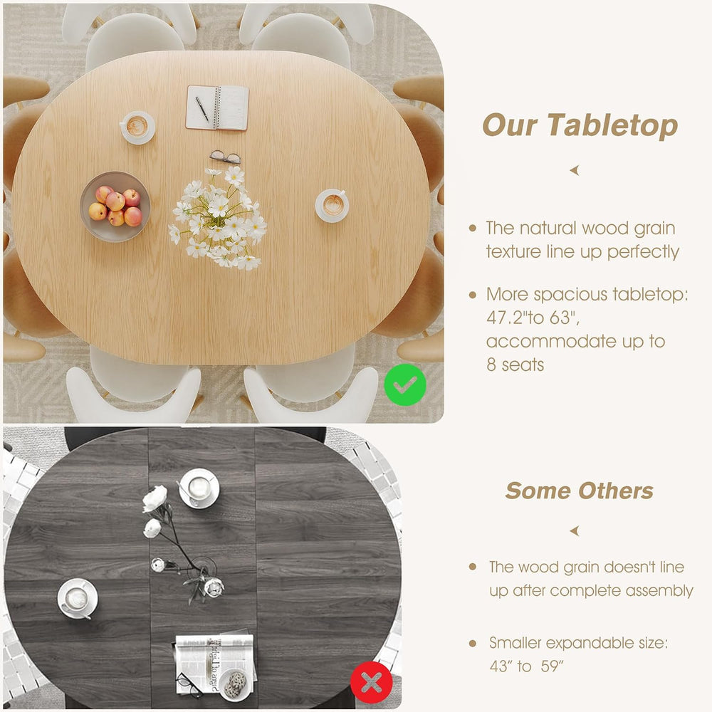 Alohappy Dining Table for 4-6, 47in-63in Extendable Round Dining Room Table w...