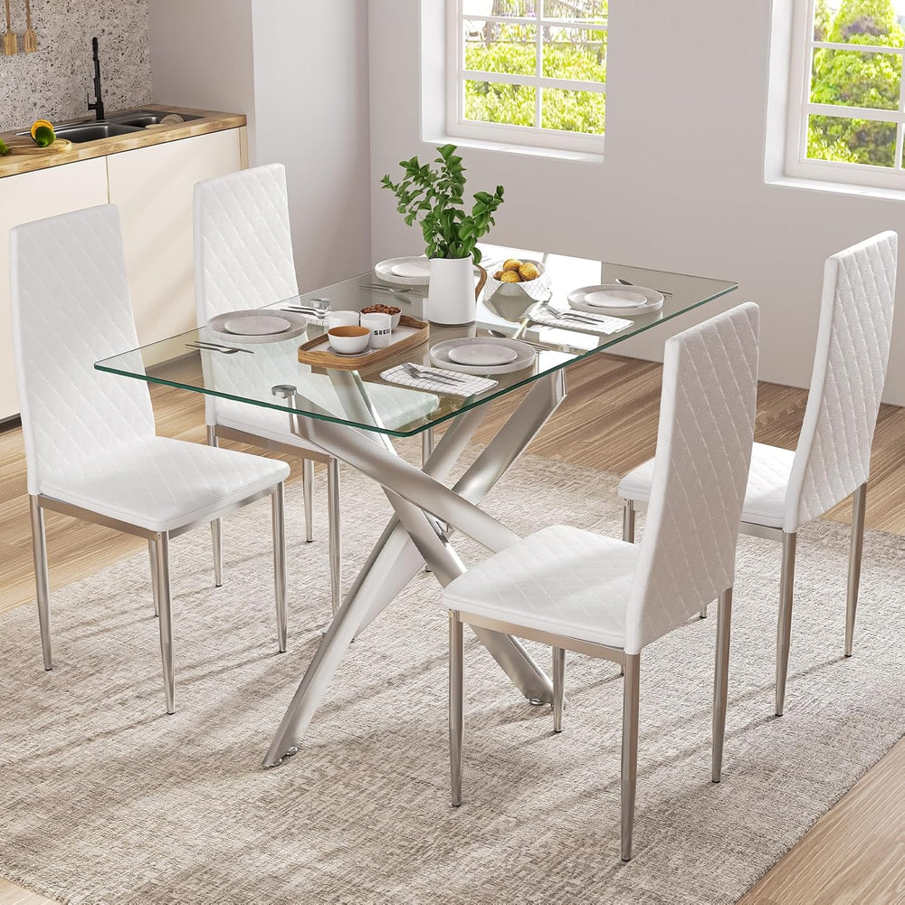 47.24 Inch Glass Dining Table, Rectangular Kitchen Glass Table for 4 People, ...