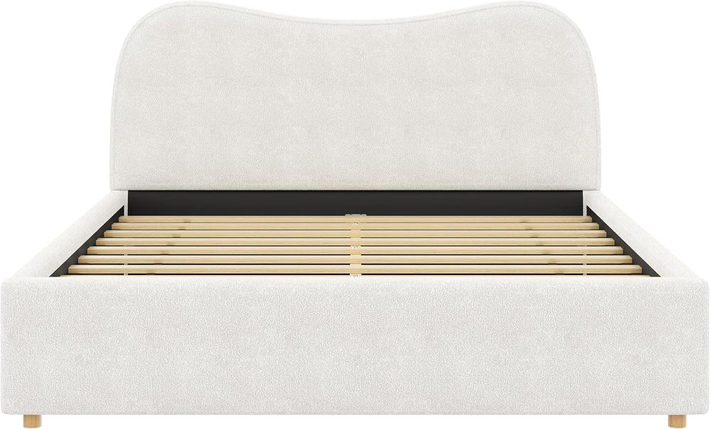 SOFTSEA Queen Size Cloud Bed Frame with Headboard, Boucle Upholstered Platfor...