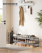 SONGMICS Shoe Rack, 2-Tier Shoe Organizer, Metal Storage Shelf, Upright or Upside Down, for 15-18 Pairs, Stackable, for Entryway, 11.8 x 46.1 x 13.4 Inches, Black ULSA032B01