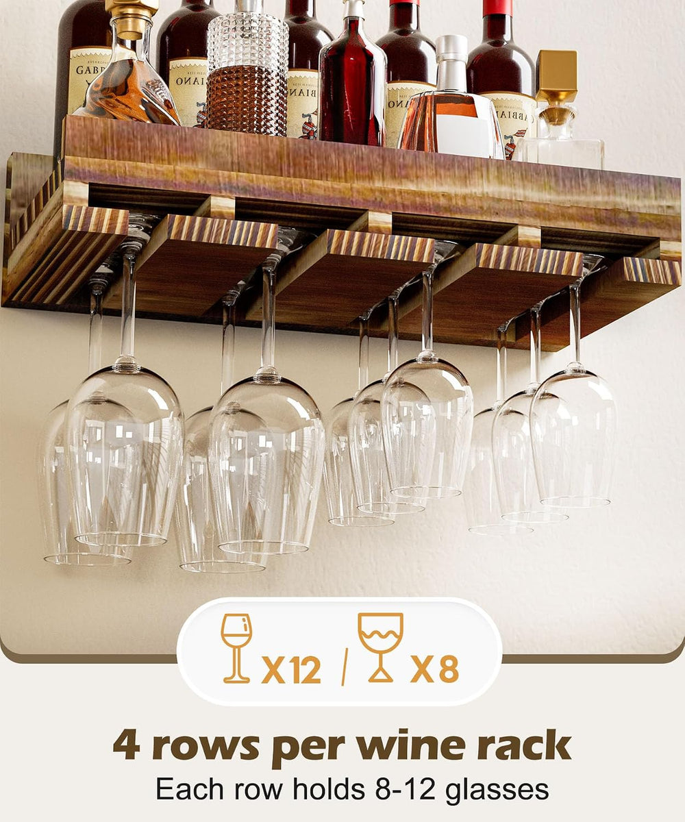Homde Wall Mounted Wine Rack: 2-Pack Pine Wood Bar Shelf Set | Wine Storage f...