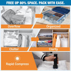 12 Pack Travel Vacuum Storage Bags with Rechargeable Wireless Electric Pump, Travel Packing Bags for Luggage and Suitcase, Carry-on Size Compression Space Saver for Clothes and Clothing