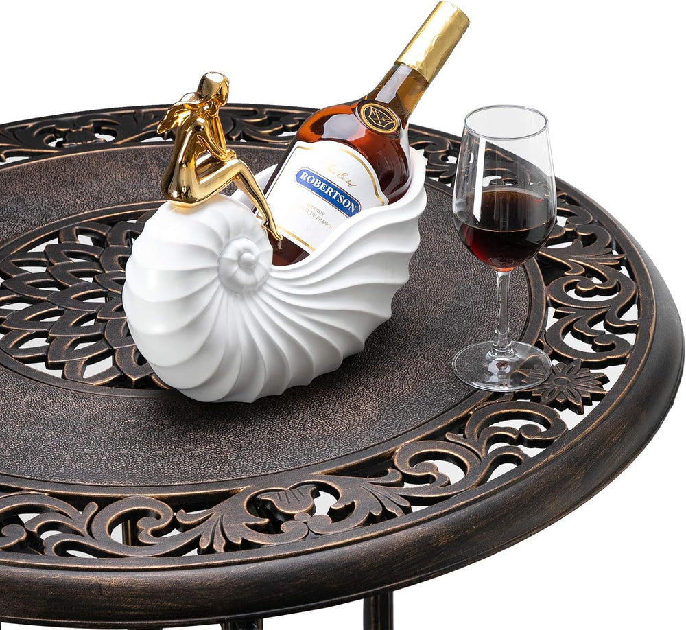 VINGLI 3 Piece Outdoor Bar Set, Cast Aluminum Outdoor Swivel Bar Stools and T...