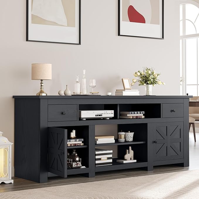 YITAHOME TV Stand for 75/80 Inch TV, Entertainment Center, TV Cabinet with Drawers and Power Outlet, Black TV Console for Living Room Furniture (70 Inch Lenght 30 Inch High)