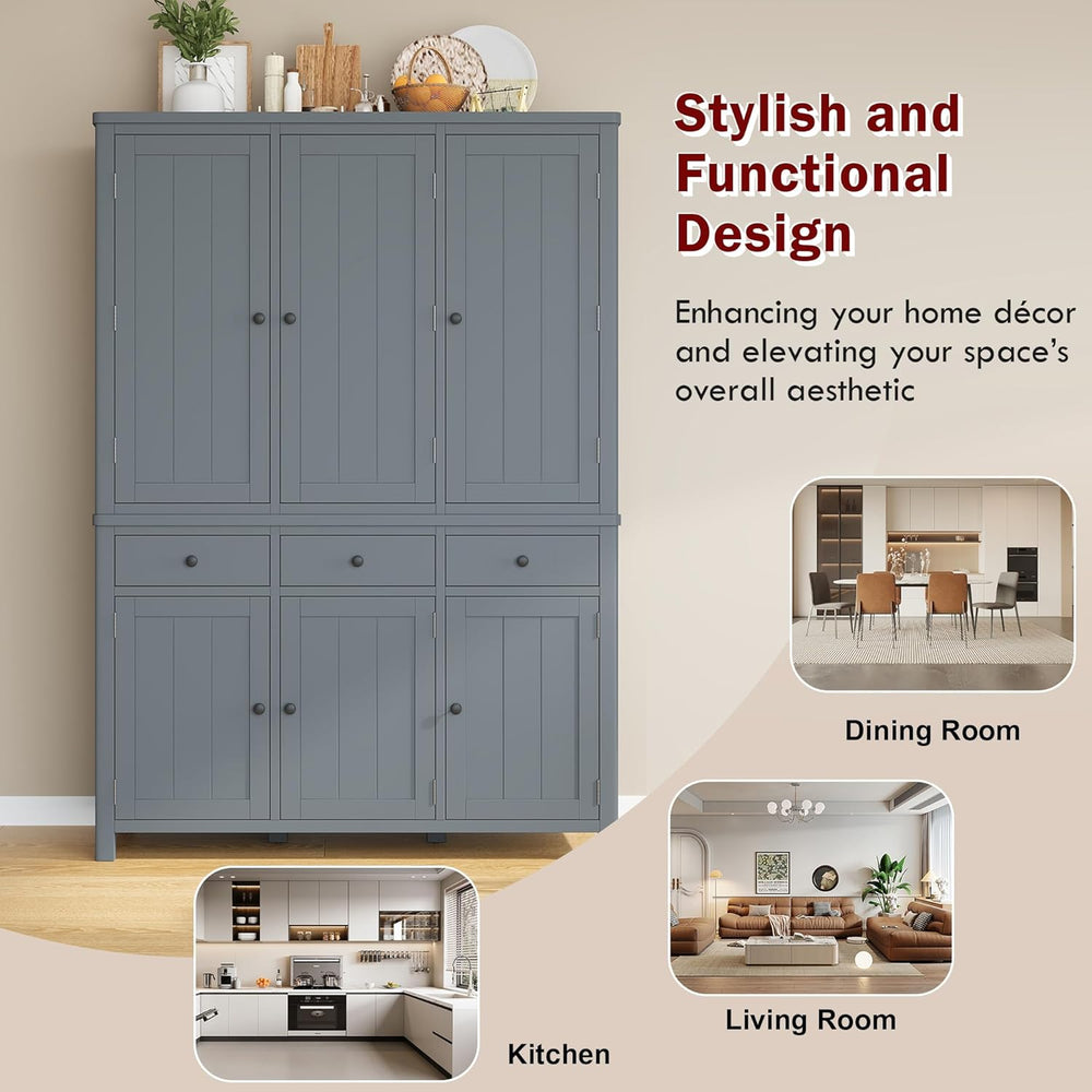 Merax 74.8'' Tall Kitchen Pantry Storage Cabinet with 6 Doors, 3 Draw...