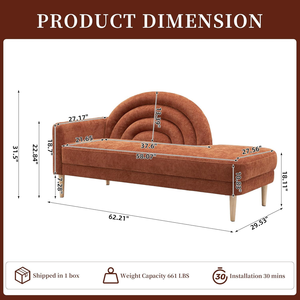 62.2" Linen Chaise Lounge Chair Indoor with Right Armres, Ocher Orange |...