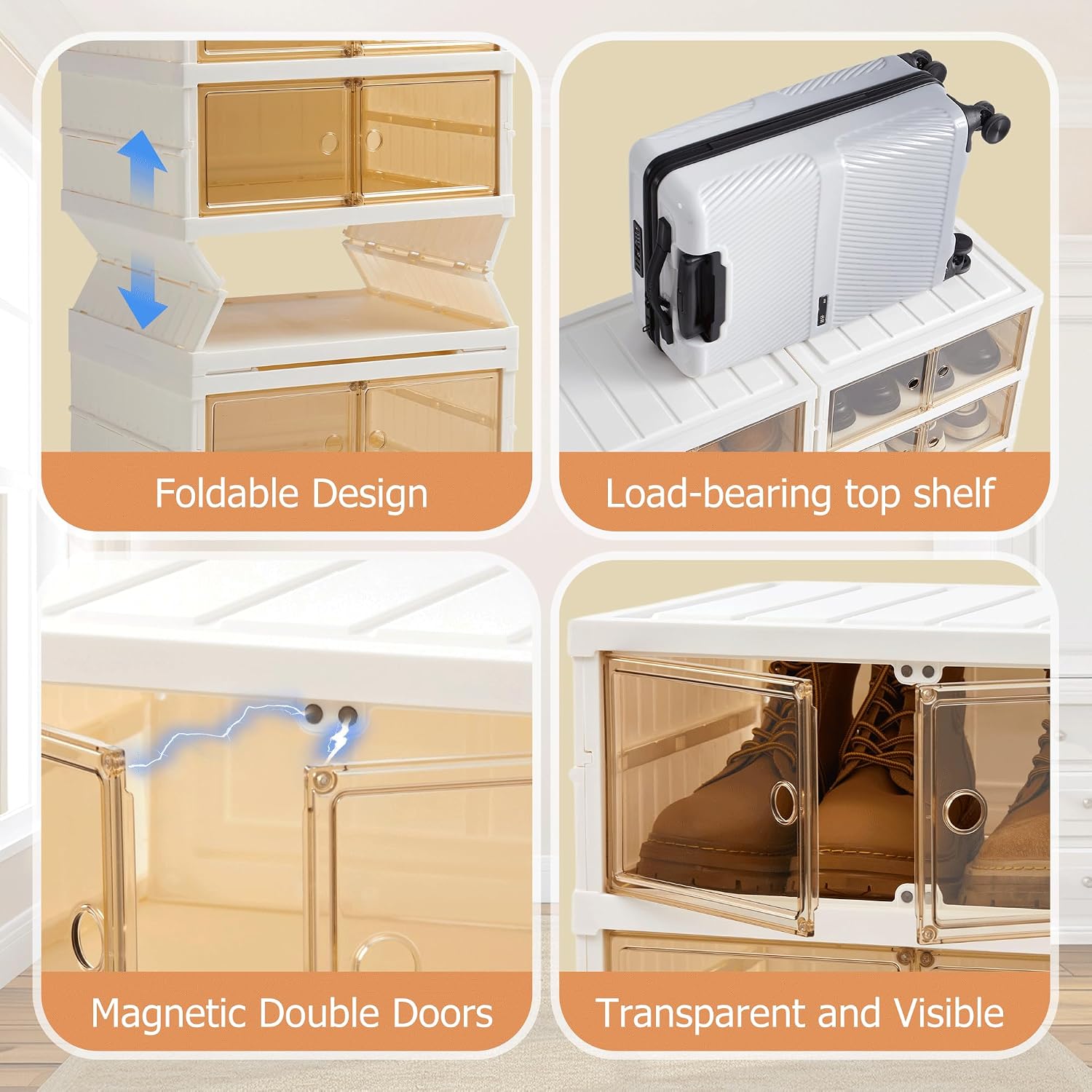 Folding Shoe Rack Storage Device,Large Plastic Folding Shoe Cabinet, Easy to Assemble Shoe Rack Storage Cabinet with Transparent Door Magnetic Buckle (6 Layers, 2 Groups, 24 Pairs)