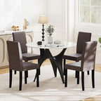 Giantex Upholstered Dining Chair Set of 2, Mid Century Modern Fabric Kitchen Chairs with Rubber Wood Legs, Thick Padded Seat, High Back, Side Armless Chairs for Living Dining Room (Brown)