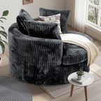 59" Oversized Round Chaise Lounge Chair Indoor with Throw Pillows | No Assembly Required, Corduroy Fabric, Plush Round Sleeper Lounge for Living Room Bedroom