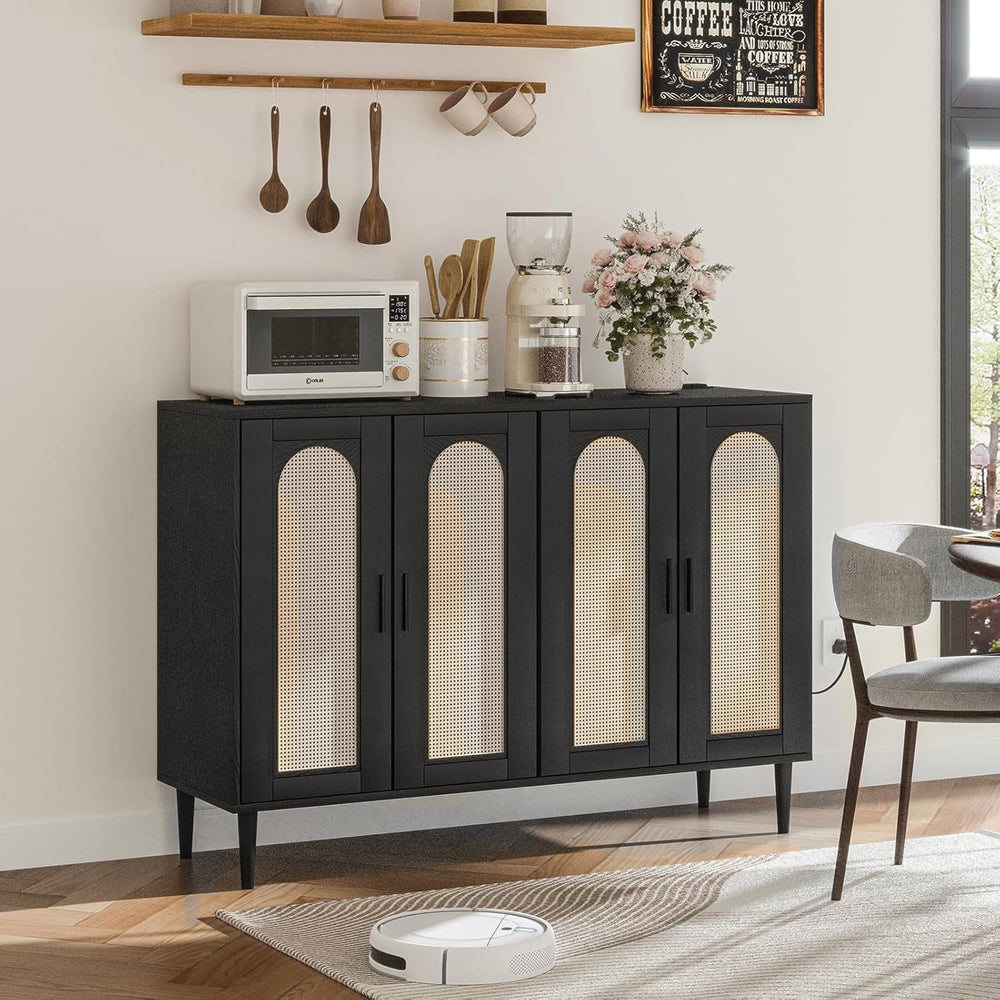 Patikuin Rattan Sideboard Buffet Cabinet, Boho Accent Storage Cabinet, 4 Door...