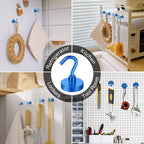 MIKEDE Magnetic Hooks Heavy Duty, 10 Lbs Magnet with Hooks for Cruise Cabins, Strong Magnets Neodymium for Hanging, Magnetic Wall Hooks for Refrigerator, Locker, Workplace(Blue, 10 Pack)