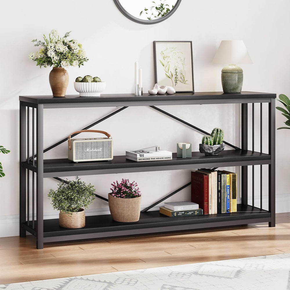 LVB Black Console Table, Modern Entryway Table, Black Oak, 55 in | Industrial...