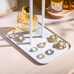 pickpiff Necklace Holder Jewelry Organizer Stand – 2‑Tier T‑Bar Jewelry Display Tree with Tray for Countertop Necklace Bracelet Earring Storage, Vanity Dresser Bathroom Sink, White