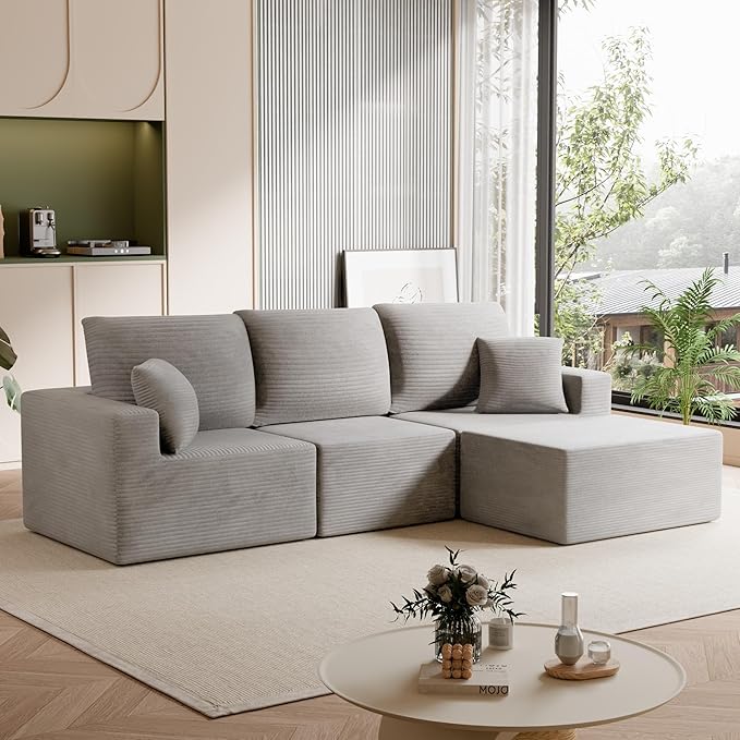 Homall Sectional Couches for Living Room, Modern Boneless Couch with Deep Seat, Upholstered Cloud Sofa, No Assembly Required (Grey, L Shaped Sofa)