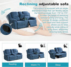 Recliner Sofa Set Couches for Living Room Chair Fluffy Fabric Living Room Furniture Sets, Adjusted Loveseat Loveseat Reclining Couch Furniture Sofa Set for Theater Seating, Light Blue