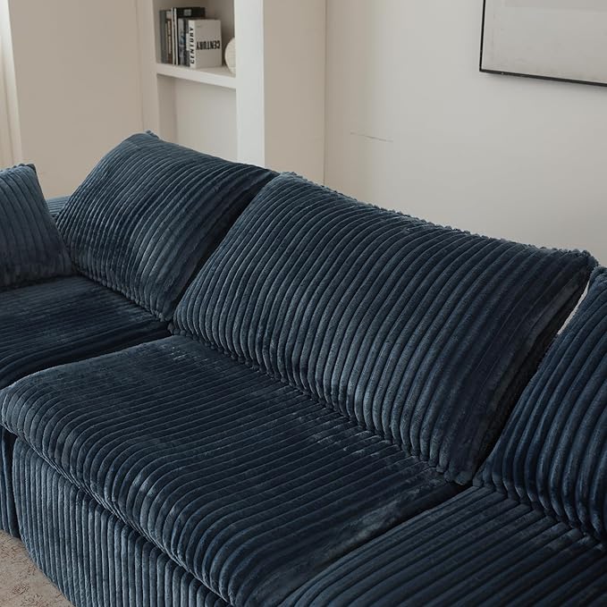 118.2" L Shaped Modular Sectional Cloud Couch with Ottoman, Plush Corduroy Upholstered Compression Sofa, 4-Seat Deep Seat Boneless Sofa Couches with Throw Pillow