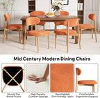 Wooden Dining Chair Set of 1, Modern Dining Chairs with with Curved Back, Fabric Upholstered Kitchen Dining Room Chairs with Adjustable Legs for Farmhouse Dining Living Room,Orange