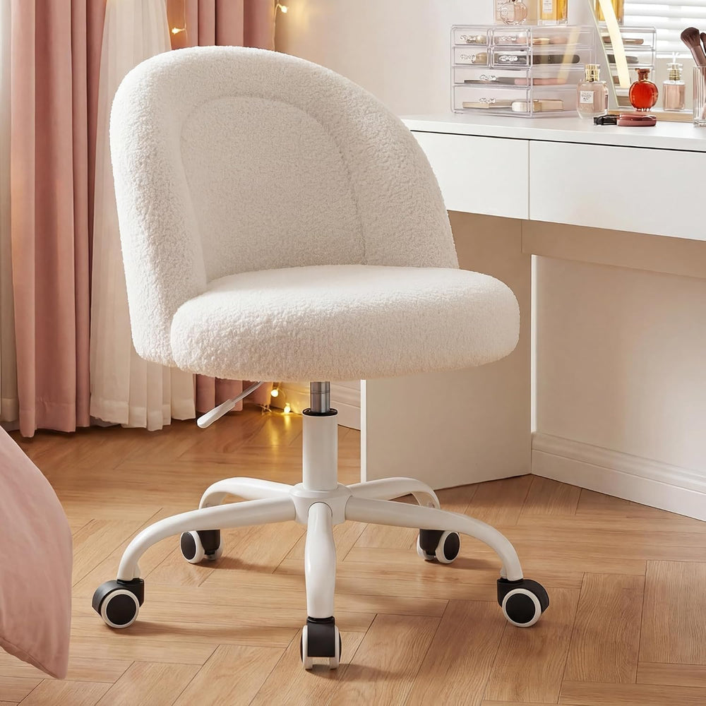 DurayLoly Vanity Chair with Back & Soft Lumbar Support | Soft Teddy Fleec...