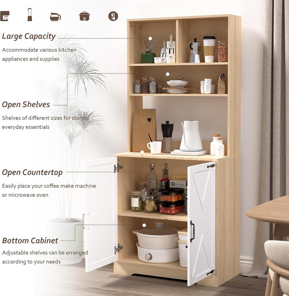 71" Tall Pantry Cabinet, Kitchen Cabinet with Microwave Stand & Stor...