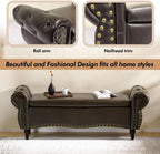 ZZW Storage Ottoman Bench, 51" Length Upholstered End of Bed Storage Bench for Bedroom with Safety Hinge, Tufted Bed Benches with Rolled Arm and Nailhead Trim for Living Room, Entryway Dark Brown