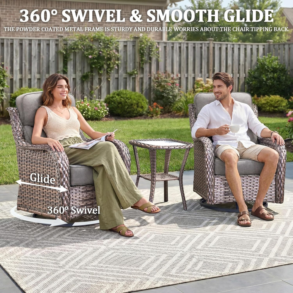 Luxury Swivel Rocker Chairs Fire Pit Table Set with 6" Thick Cushion 4 p...