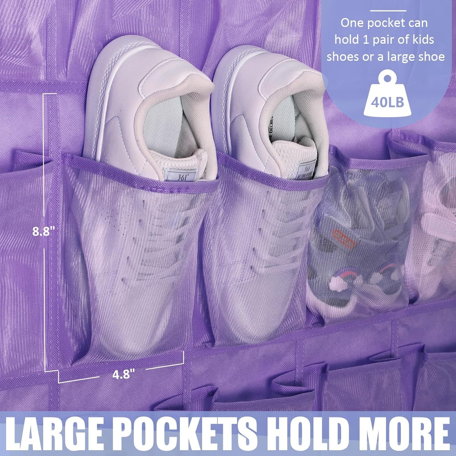 Tiblue Over The Door Shoe Organizer - 35 Mesh Pockets, Hanging Shoe Rack & Holder For Sneakers, Women's High Heels, Lavender
